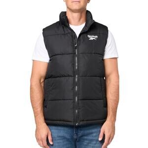 Reebok Long Puffer Vest, Black, Winter Warm Quilted Zip Front, Men's Large, NWT